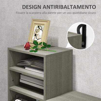 4 in 1 Entryway Furniture Set with Coat Rack, Mirror, Bench with Shelf and Shoe Rack for 8 Pairs of Shoes, Gray