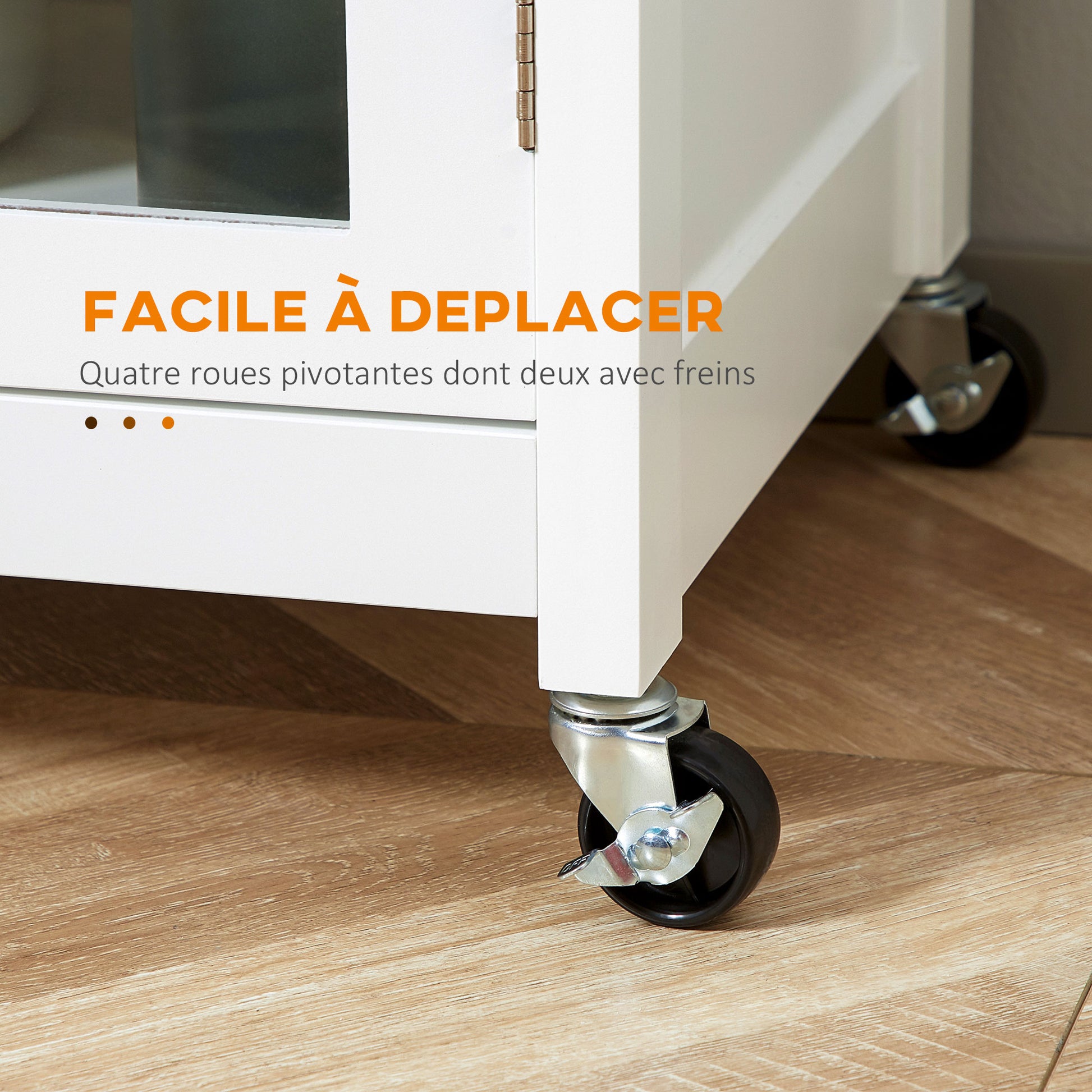 Multi-storage Rolling Kitchen Cart - Glass Door Cupboard with Adjustable Shelf, Drawer, Towel Holder - White Light Oak