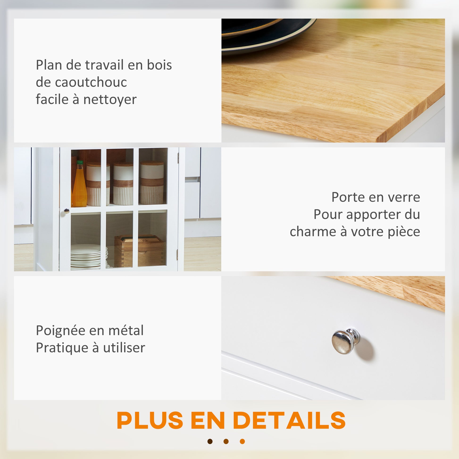 Multi-storage Rolling Kitchen Cart - Glass Door Cupboard with Adjustable Shelf, Drawer, Towel Holder - White Light Oak