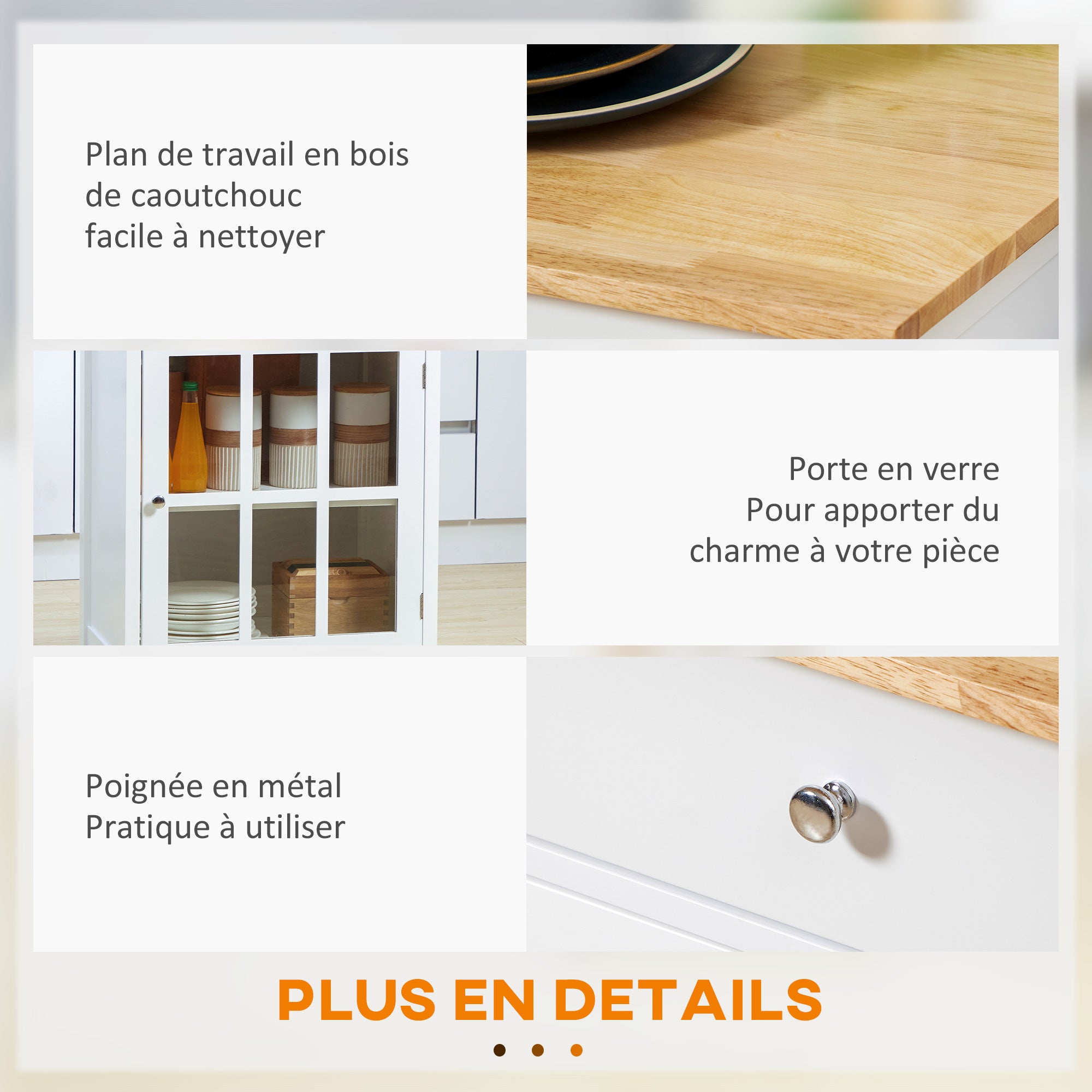 Multi-storage Rolling Kitchen Cart - Glass Door Cupboard with Adjustable Shelf, Drawer, Towel Holder - White Light Oak