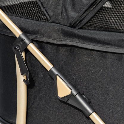 Dog Stroller, 2 in 1 Dog Trolley, Carrying Bag, Foldable Dog Buggy with Cushion, Cat Stroller for Small Dogs, Cats, Cat Buggy with 4 Wheels, Mesh Window, Oxford Fabric, Black