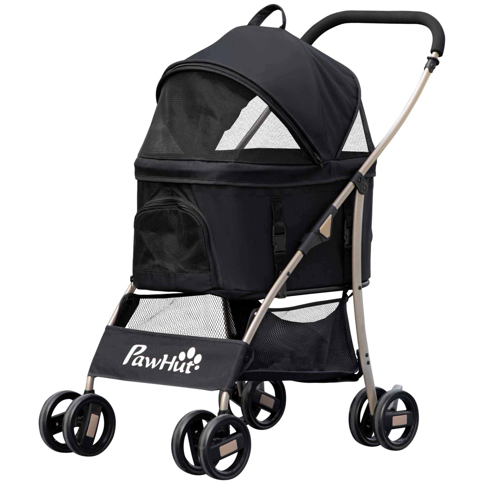 Dog Stroller, 2 in 1 Dog Trolley, Carrying Bag, Foldable Dog Buggy with Cushion, Cat Stroller for Small Dogs, Cats, Cat Buggy with 4 Wheels, Mesh Window, Oxford Fabric, Black