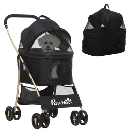 Dog Stroller, 2 in 1 Dog Trolley, Carrying Bag, Foldable Dog Buggy with Cushion, Cat Stroller for Small Dogs, Cats, Cat Buggy with 4 Wheels, Mesh Window, Oxford Fabric, Black