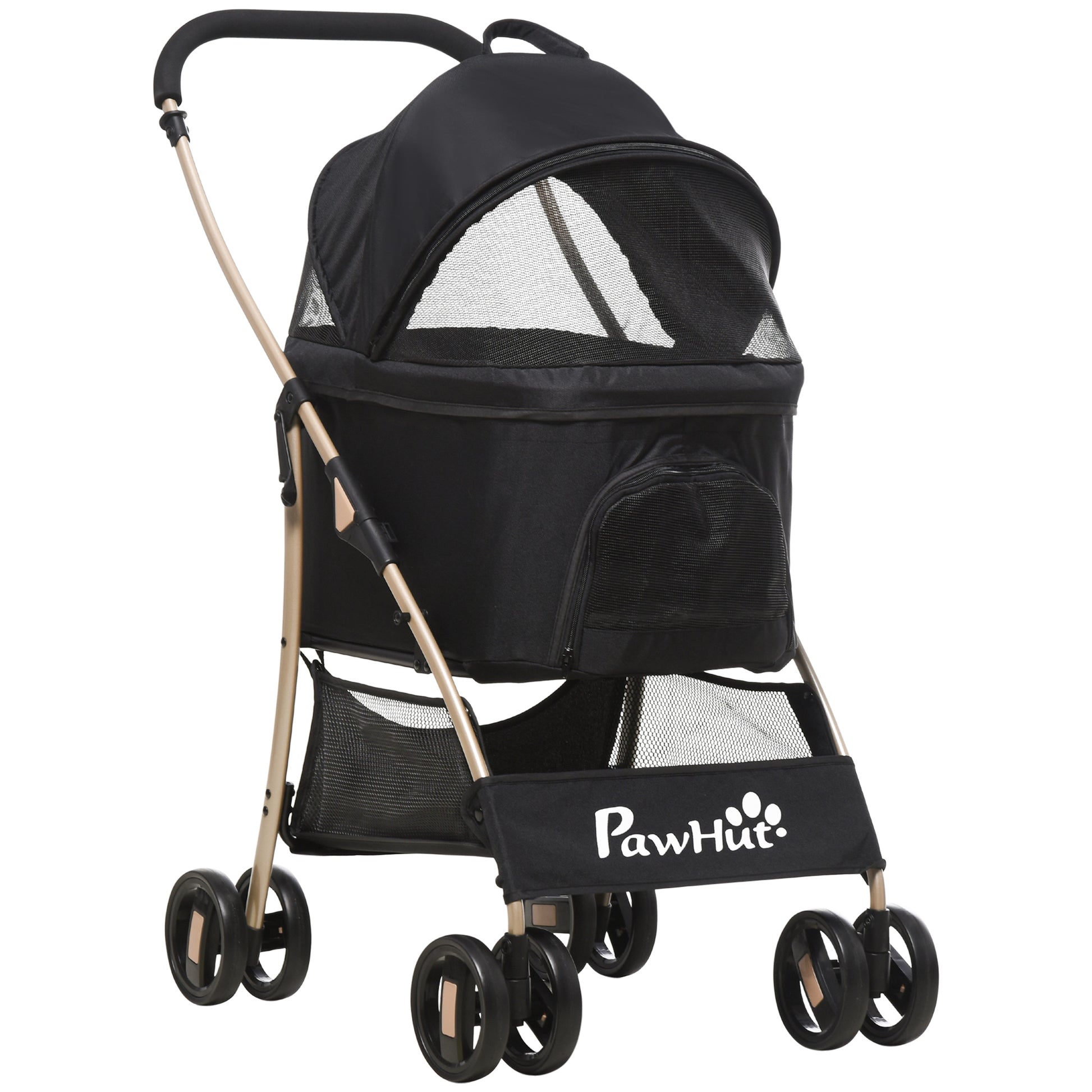 Dog Stroller, 2 in 1 Dog Trolley, Carrying Bag, Foldable Dog Buggy with Cushion, Cat Stroller for Small Dogs, Cats, Cat Buggy with 4 Wheels, Mesh Window, Oxford Fabric, Black