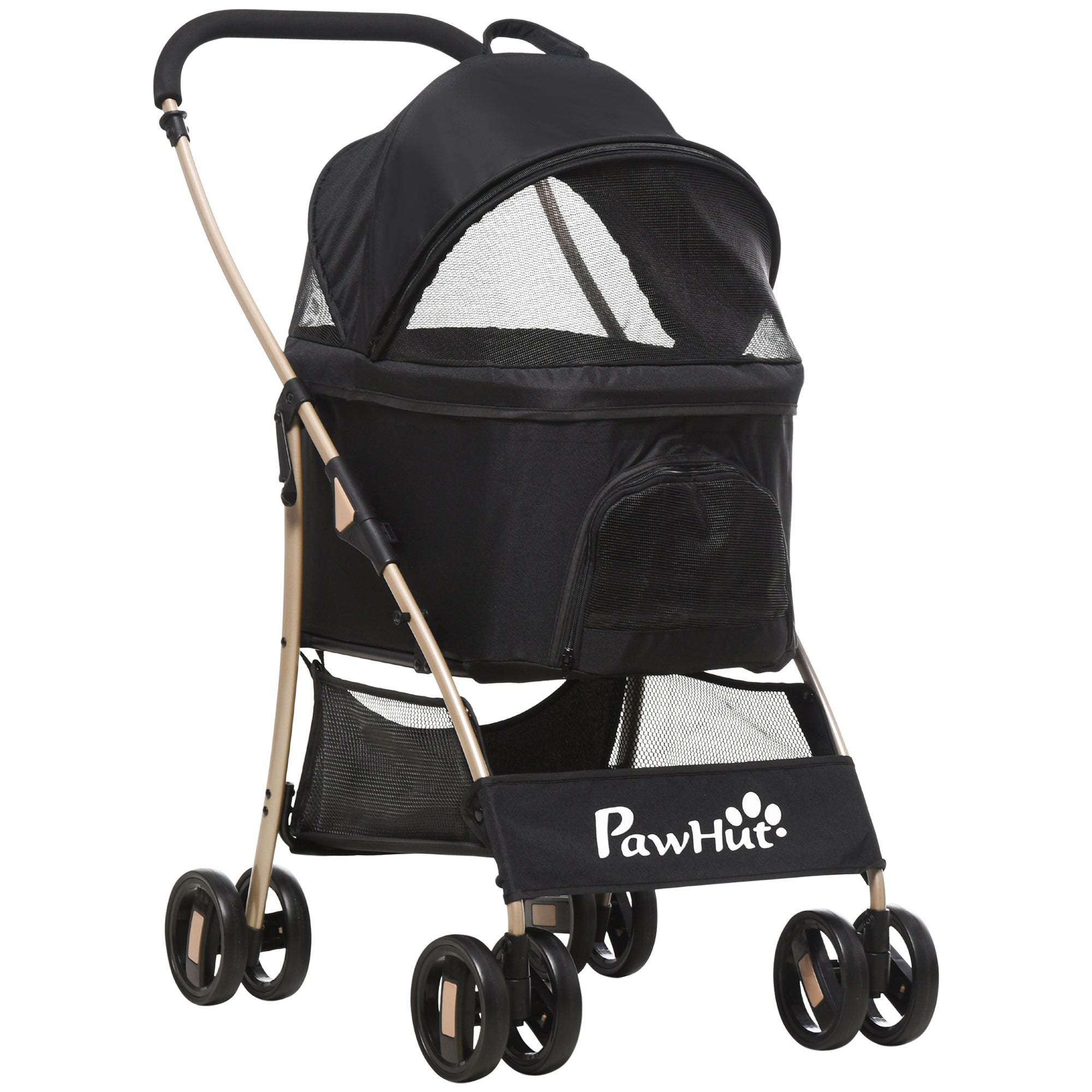 Dog Stroller, 2 in 1 Dog Trolley, Carrying Bag, Foldable Dog Buggy with Cushion, Cat Stroller for Small Dogs, Cats, Cat Buggy with 4 Wheels, Mesh Window, Oxford Fabric, Black
