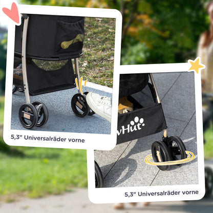 Dog Stroller, 2 in 1 Dog Trolley, Carrying Bag, Foldable Dog Buggy with Cushion, Cat Stroller for Small Dogs, Cats, Cat Buggy with 4 Wheels, Mesh Window, Oxford Fabric, Black