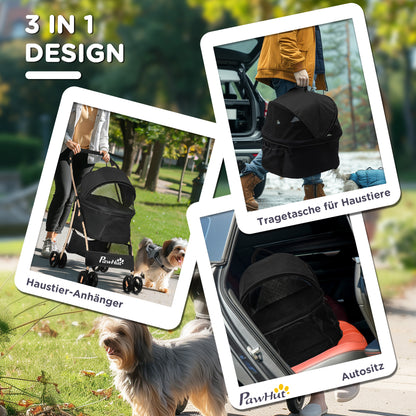 Dog Stroller, 2 in 1 Dog Trolley, Carrying Bag, Foldable Dog Buggy with Cushion, Cat Stroller for Small Dogs, Cats, Cat Buggy with 4 Wheels, Mesh Window, Oxford Fabric, Black