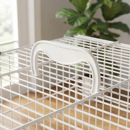 Collapsible Bird Cage with Wooden Perch, 2 Stainless Bowls & Carry Handle — Steel Cage with Removable Tray for Budgies & Cockatiels, White, 49 x 31 x 40 cm (19.3 x 12.2 x 15.7 in)