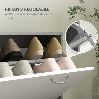 Modern Entryway Furniture Set with Shoe Cabinet and Mirror, Entry Coat Rack with 6 Hooks, 2 Adjustable Shelves and Wooden Drawers for Hallway, 90x24x177 cm, White and Light Gray