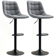 Bar Stool Set of 2, Upholstered Bar Chair with Backrest, Steel Frame, Chenille Look, Height Adjustable Kitchen Chairs with Footrest 360° Swivel Counter Stool for Kitchen, Living Room Dark Gray