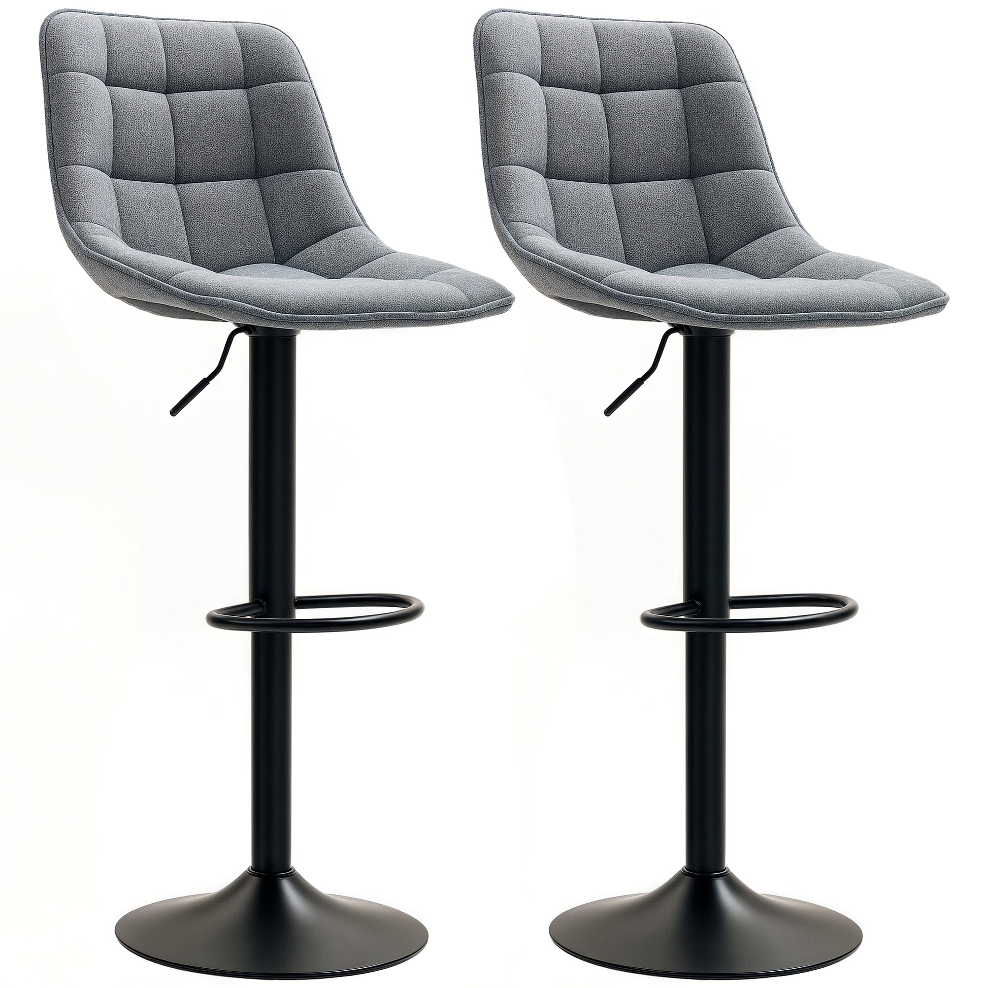 Bar Stool Set of 2, Upholstered Bar Chair with Backrest, Steel Frame, Chenille Look, Height Adjustable Kitchen Chairs with Footrest 360° Swivel Counter Stool for Kitchen, Living Room Dark Gray