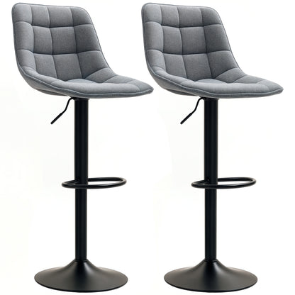 Bar Stool Set of 2, Upholstered Bar Chair with Backrest, Steel Frame, Chenille Look, Height Adjustable Kitchen Chairs with Footrest 360° Swivel Counter Stool for Kitchen, Living Room Dark Gray