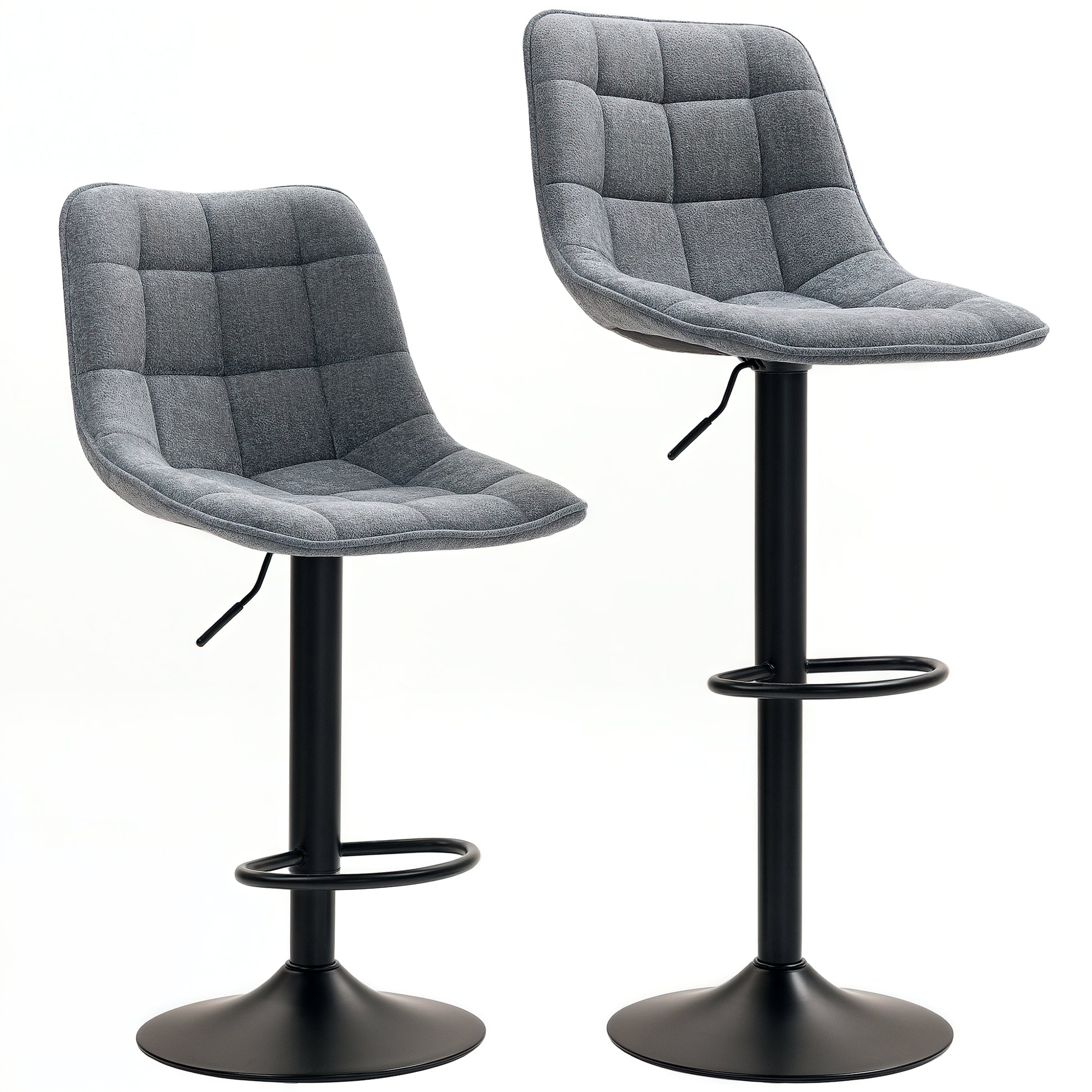 Bar Stool Set of 2, Upholstered Bar Chair with Backrest, Steel Frame, Chenille Look, Height Adjustable Kitchen Chairs with Footrest 360° Swivel Counter Stool for Kitchen, Living Room Dark Gray