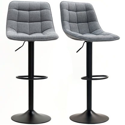 Bar Stool Set of 2, Upholstered Bar Chair with Backrest, Steel Frame, Chenille Look, Height Adjustable Kitchen Chairs with Footrest 360° Swivel Counter Stool for Kitchen, Living Room Dark Gray