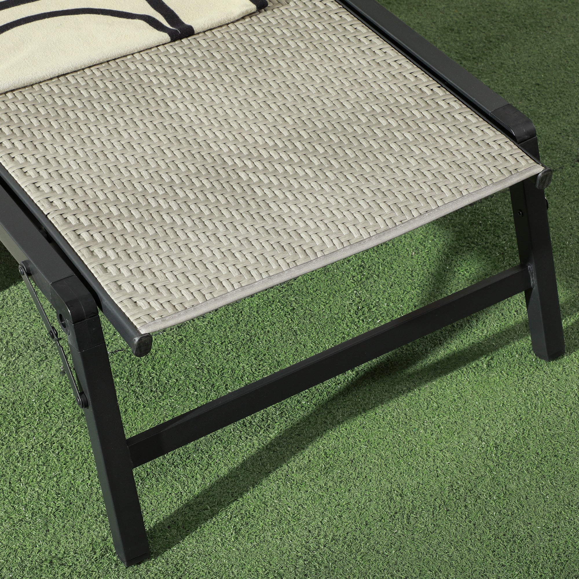 Reclining Folding Rattan Lounger with Adjustable 5-Level Backrest and Steel Frame Load 330 lbs for Patio Terrace Gradient Light Gray