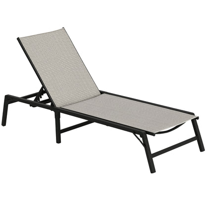 Reclining Folding Rattan Lounger with Adjustable 5-Level Backrest and Steel Frame Load 330 lbs for Patio Terrace Gradient Light Gray