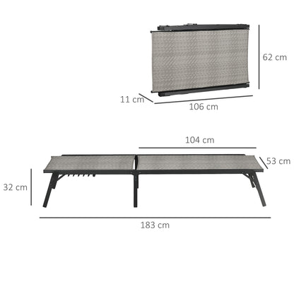 Reclining Folding Rattan Lounger with Adjustable 5-Level Backrest and Steel Frame Load 330 lbs for Patio Terrace Gradient Light Gray