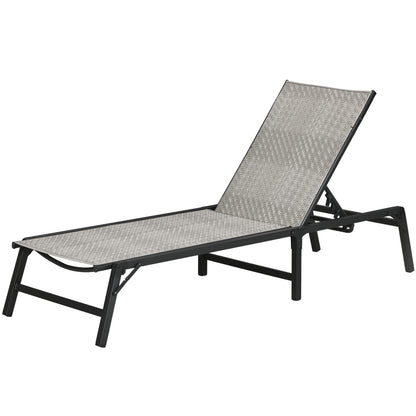 Reclining Folding Rattan Lounger with Adjustable 5-Level Backrest and Steel Frame Load 330 lbs for Patio Terrace Gradient Light Gray