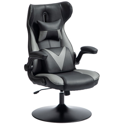 Gaming Chair with Rocking Function, Ergonomic Computer Chair, Height Adjustable Office Chair, Swivel Desk Chair with Head and Lumbar Cushions, Supports up to 120 kg, Black+Gray