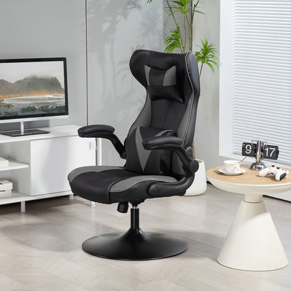 Gaming Chair with Rocking Function, Ergonomic Computer Chair, Height Adjustable Office Chair, Swivel Desk Chair with Head and Lumbar Cushions, Supports up to 120 kg, Black+Gray