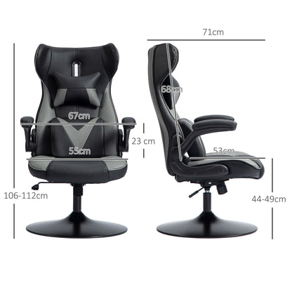 Gaming Chair with Rocking Function, Ergonomic Computer Chair, Height Adjustable Office Chair, Swivel Desk Chair with Head and Lumbar Cushions, Supports up to 120 kg, Black+Gray