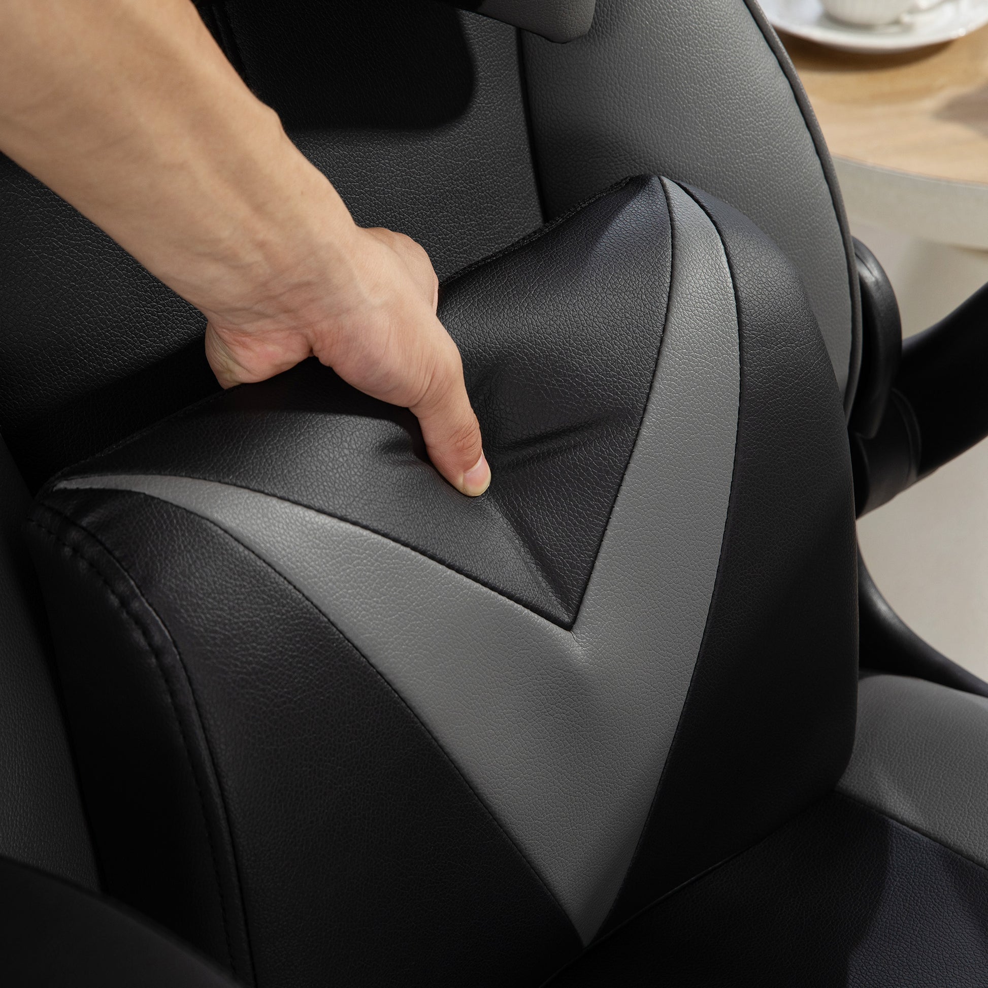 Gaming Chair with Rocking Function, Ergonomic Computer Chair, Height Adjustable Office Chair, Swivel Desk Chair with Head and Lumbar Cushions, Supports up to 120 kg, Black+Gray