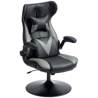 Gaming Chair with Rocking Function, Ergonomic Computer Chair, Height Adjustable Office Chair, Swivel Desk Chair with Head and Lumbar Cushions, Supports up to 120 kg, Black+Gray