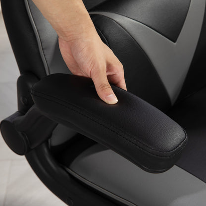 Gaming Chair with Rocking Function, Ergonomic Computer Chair, Height Adjustable Office Chair, Swivel Desk Chair with Head and Lumbar Cushions, Supports up to 120 kg, Black+Gray