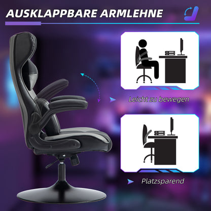 Gaming Chair with Rocking Function, Ergonomic Computer Chair, Height Adjustable Office Chair, Swivel Desk Chair with Head and Lumbar Cushions, Supports up to 120 kg, Black+Gray