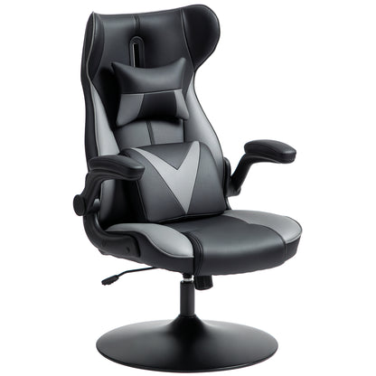 Gaming Chair with Rocking Function, Ergonomic Computer Chair, Height Adjustable Office Chair, Swivel Desk Chair with Head and Lumbar Cushions, Supports up to 120 kg, Black+Gray