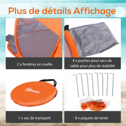 Beach Shelter Folding Pop-Up Beach Tent Automatic Instant UV Protection Rear Window Large Floor Mat Orange