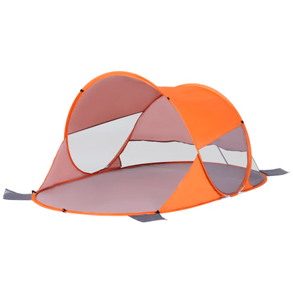 Beach Shelter Folding Pop-Up Beach Tent Automatic Instant UV Protection Rear Window Large Floor Mat Orange