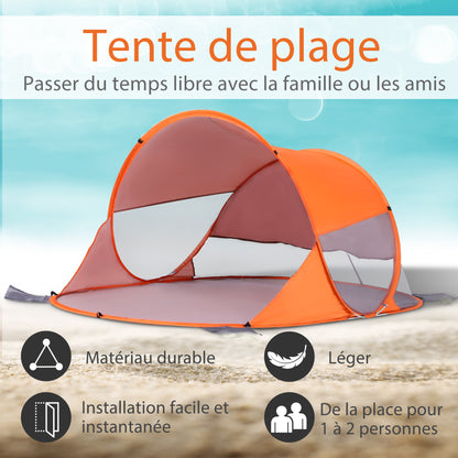 Beach Shelter Folding Pop-Up Beach Tent Automatic Instant UV Protection Rear Window Large Floor Mat Orange