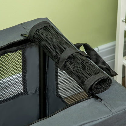 Dog Bag Pet Crate with Mesh Window, Cat Transport Crate with Cushion, Transport Box, Travel Bag for Dogs up to 4 kg, Oxford, Gray, 60 x 42 x 42 cm