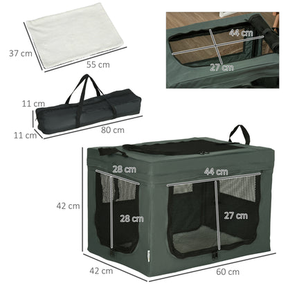 Dog Bag Pet Crate with Mesh Window, Cat Transport Crate with Cushion, Transport Box, Travel Bag for Dogs up to 4 kg, Oxford, Gray, 60 x 42 x 42 cm