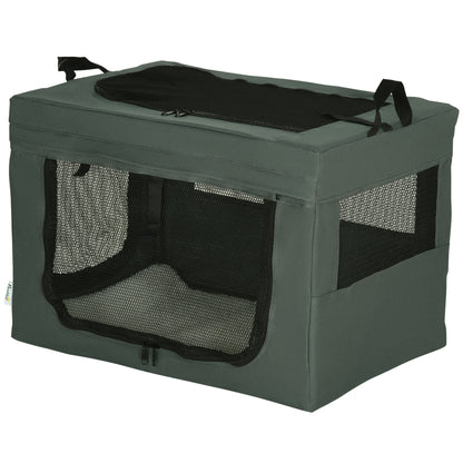 Dog Bag Pet Crate with Mesh Window, Cat Transport Crate with Cushion, Transport Box, Travel Bag for Dogs up to 4 kg, Oxford, Gray, 60 x 42 x 42 cm