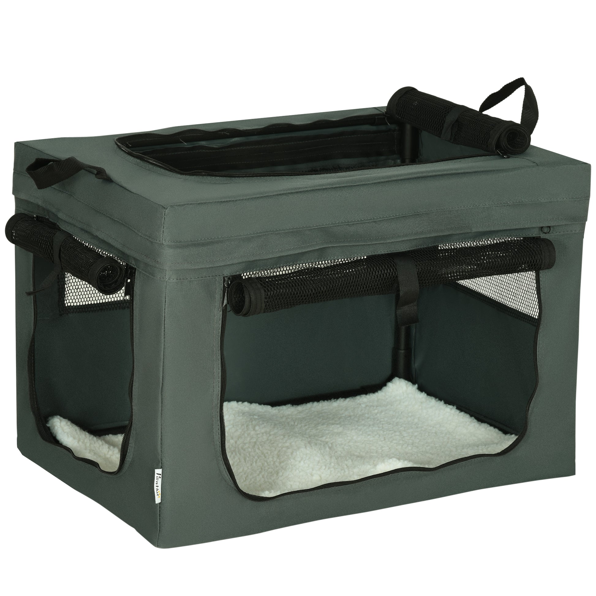 Dog Bag Pet Crate with Mesh Window, Cat Transport Crate with Cushion, Transport Box, Travel Bag for Dogs up to 4 kg, Oxford, Gray, 60 x 42 x 42 cm