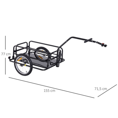 Folding Bicycle Trailer Cargo Trailer with Coupling, Receiver & Reflectors Transport Cart Loadable up to 40 kg, Transport Trailer for Camping, Shopping, Moving 155 x 71.5 x 77 cm