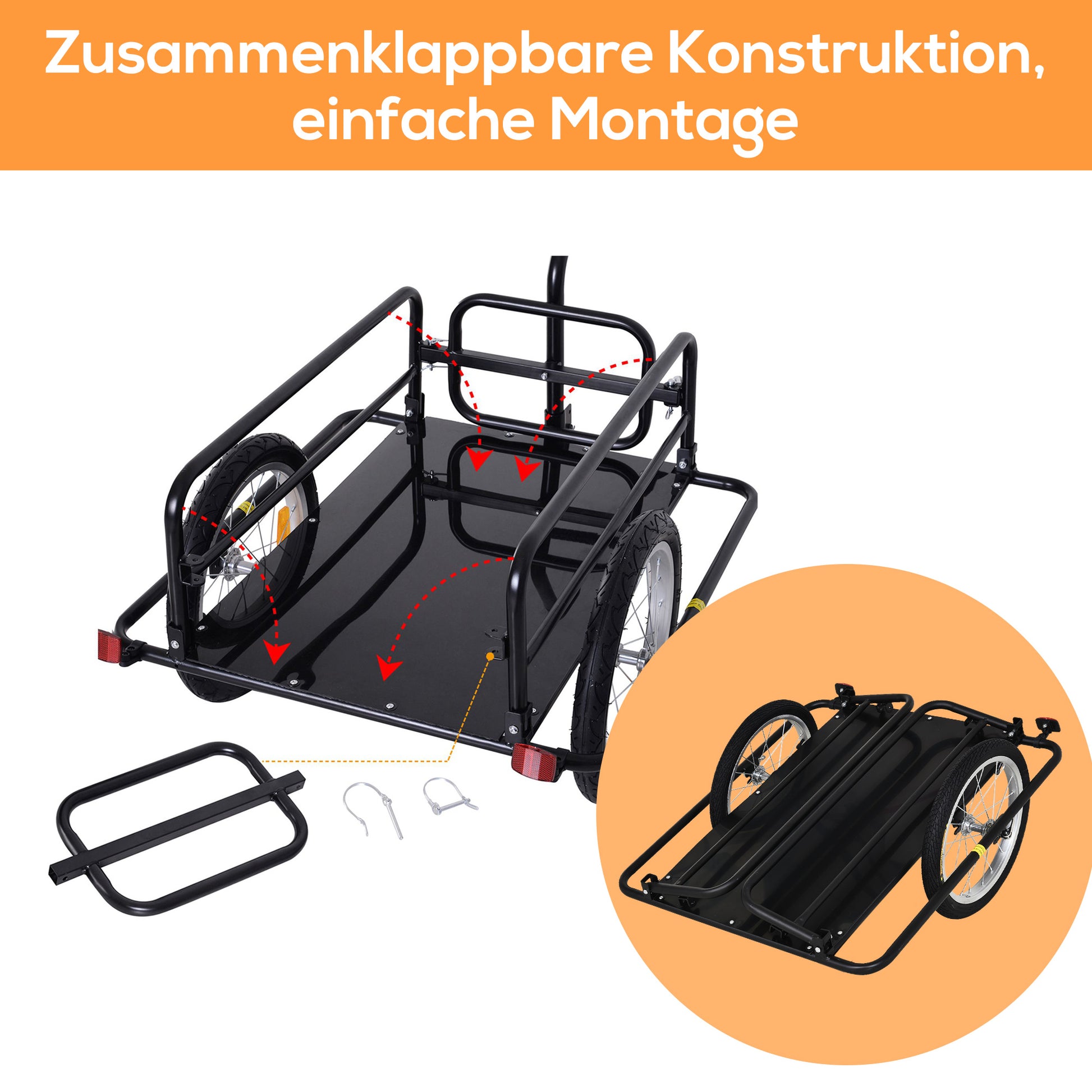 Folding Bicycle Trailer Cargo Trailer with Coupling, Receiver & Reflectors Transport Cart Loadable up to 40 kg, Transport Trailer for Camping, Shopping, Moving 155 x 71.5 x 77 cm