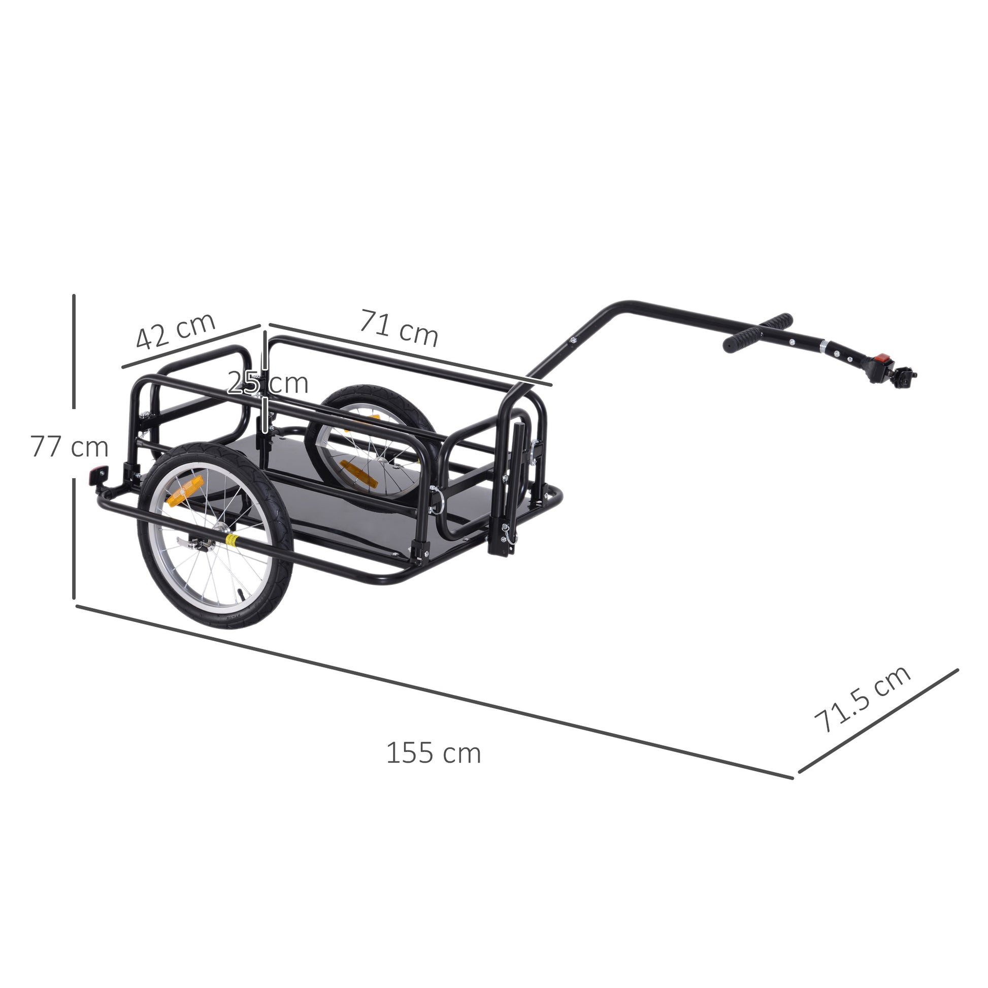 Folding Bicycle Trailer Cargo Trailer with Coupling, Receiver & Reflectors Transport Cart Loadable up to 40 kg, Transport Trailer for Camping, Shopping, Moving 155 x 71.5 x 77 cm