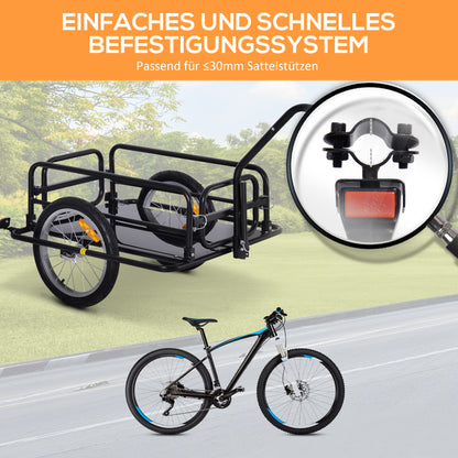 Folding Bicycle Trailer Cargo Trailer with Coupling, Receiver & Reflectors Transport Cart Loadable up to 40 kg, Transport Trailer for Camping, Shopping, Moving 155 x 71.5 x 77 cm
