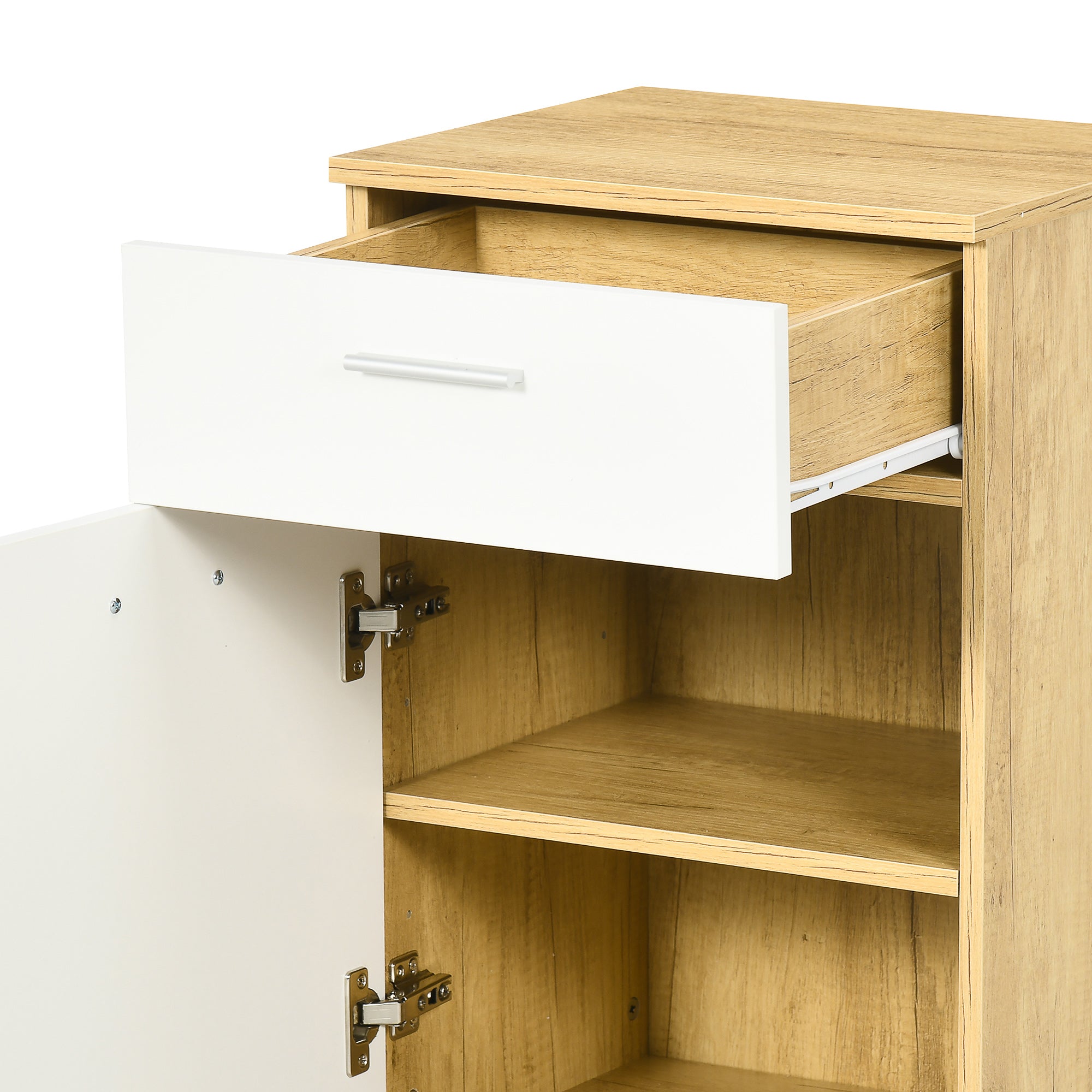 3-in-1 Entrance Set with Wall Coat Rack, Mirror, and Shoe Cabinet with Bench in Wood Color and White