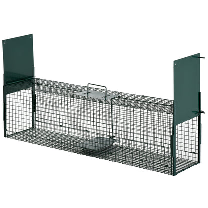 Metal Live Animal Trap Cage with 2 Doors Handle for Rabbits Minks Small Foxes 100x25x28 cm Dark Green