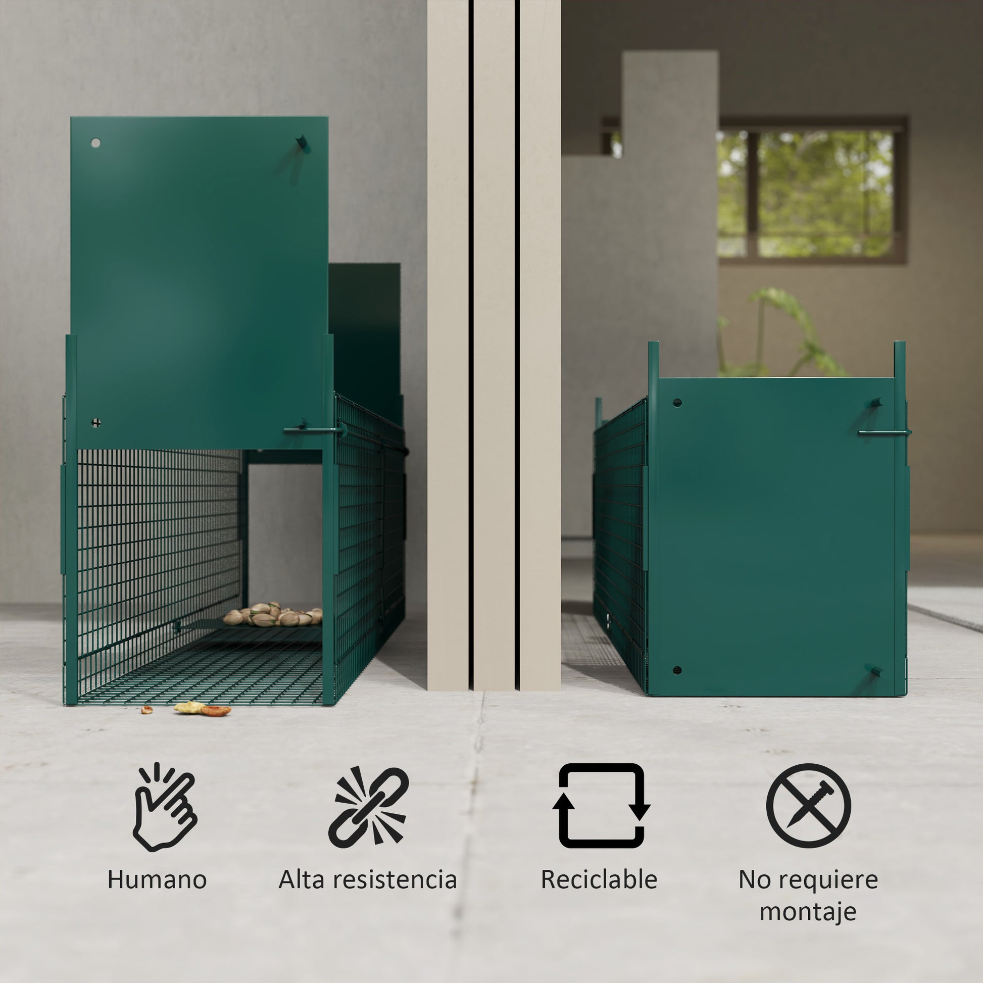 Metal Live Animal Trap Cage with 2 Doors Handle for Rabbits Minks Small Foxes 100x25x28 cm Dark Green