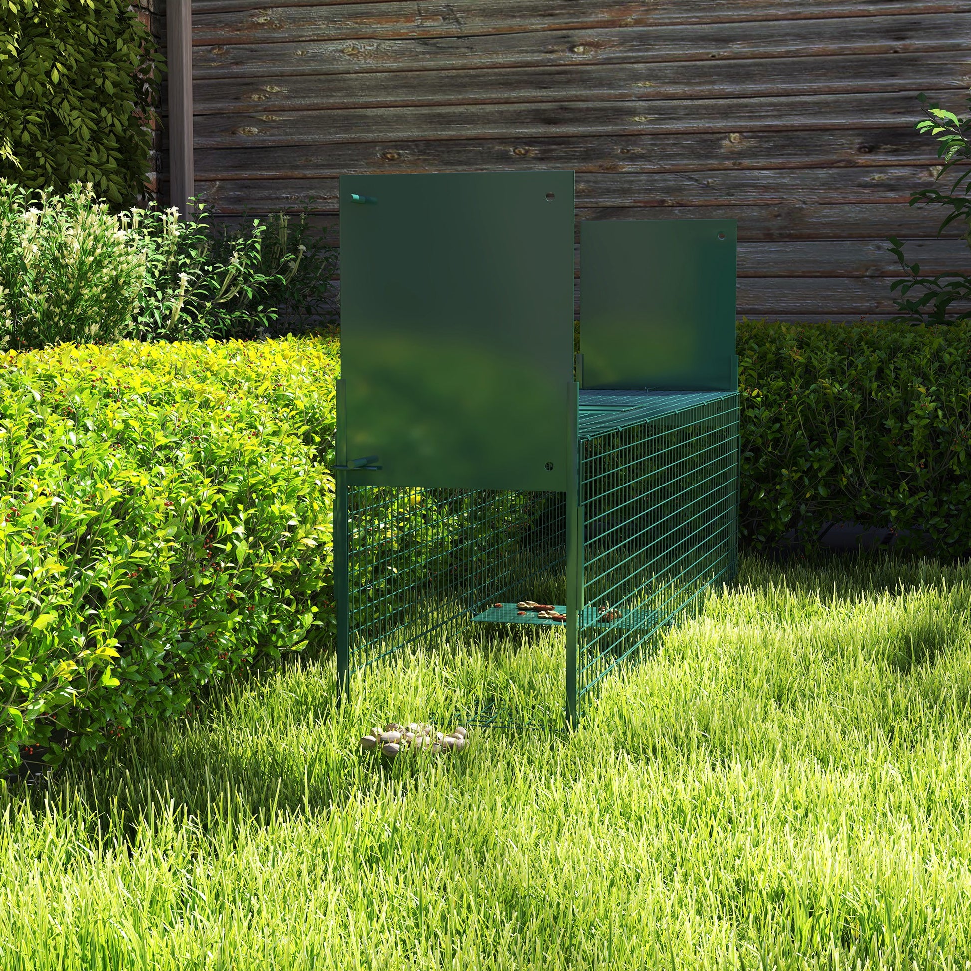 Metal Live Animal Trap Cage with 2 Doors Handle for Rabbits Minks Small Foxes 100x25x28 cm Dark Green
