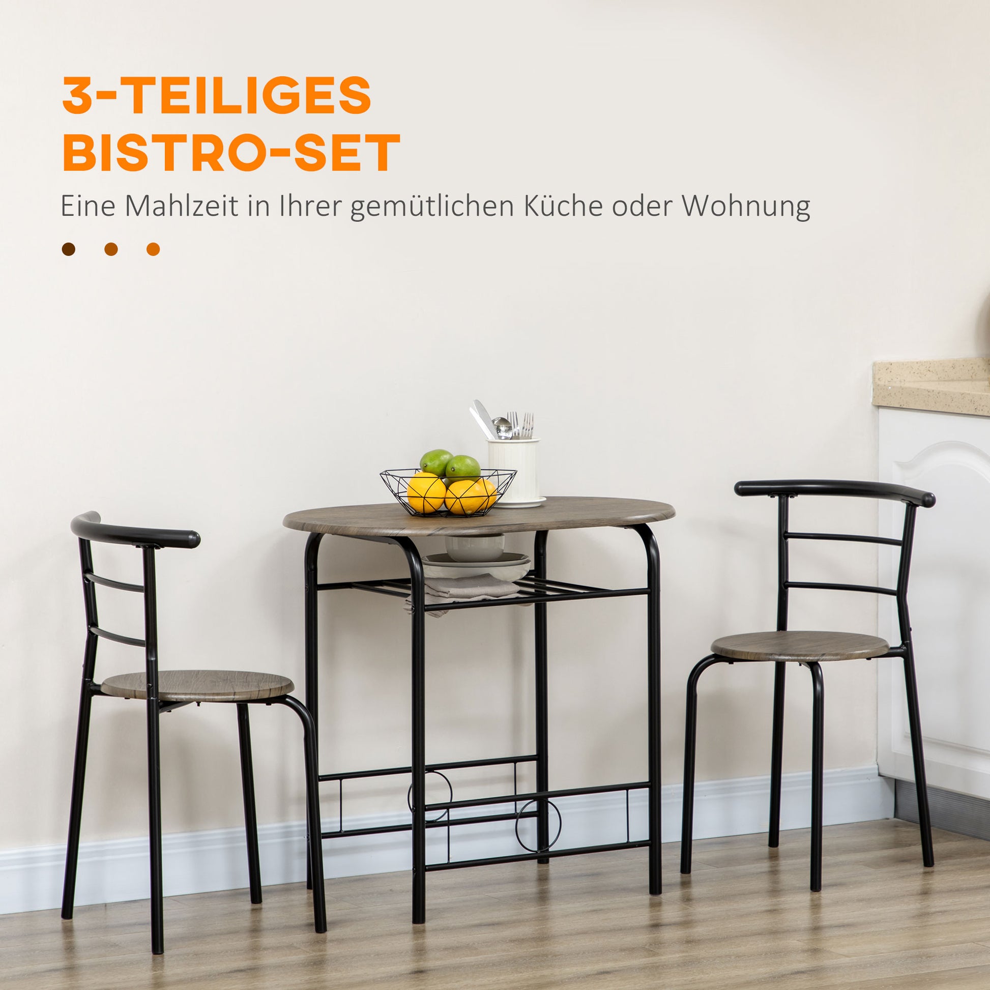 Dining Set, Dining Table with 2 Chairs, Dining Group for 2 Persons, Oval Kitchen Table with Storage Shelf, Kitchen Table Set, Table Group for Kitchen, Metal, Black