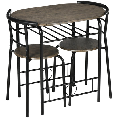 Dining Set, Dining Table with 2 Chairs, Dining Group for 2 Persons, Oval Kitchen Table with Storage Shelf, Kitchen Table Set, Table Group for Kitchen, Metal, Black