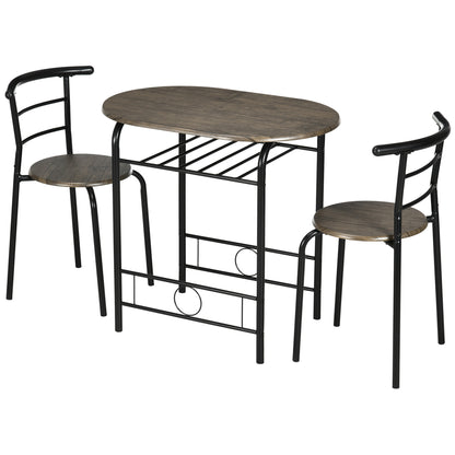 Dining Set, Dining Table with 2 Chairs, Dining Group for 2 Persons, Oval Kitchen Table with Storage Shelf, Kitchen Table Set, Table Group for Kitchen, Metal, Black