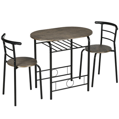 Dining Set, Dining Table with 2 Chairs, Dining Group for 2 Persons, Oval Kitchen Table with Storage Shelf, Kitchen Table Set, Table Group for Kitchen, Metal, Black