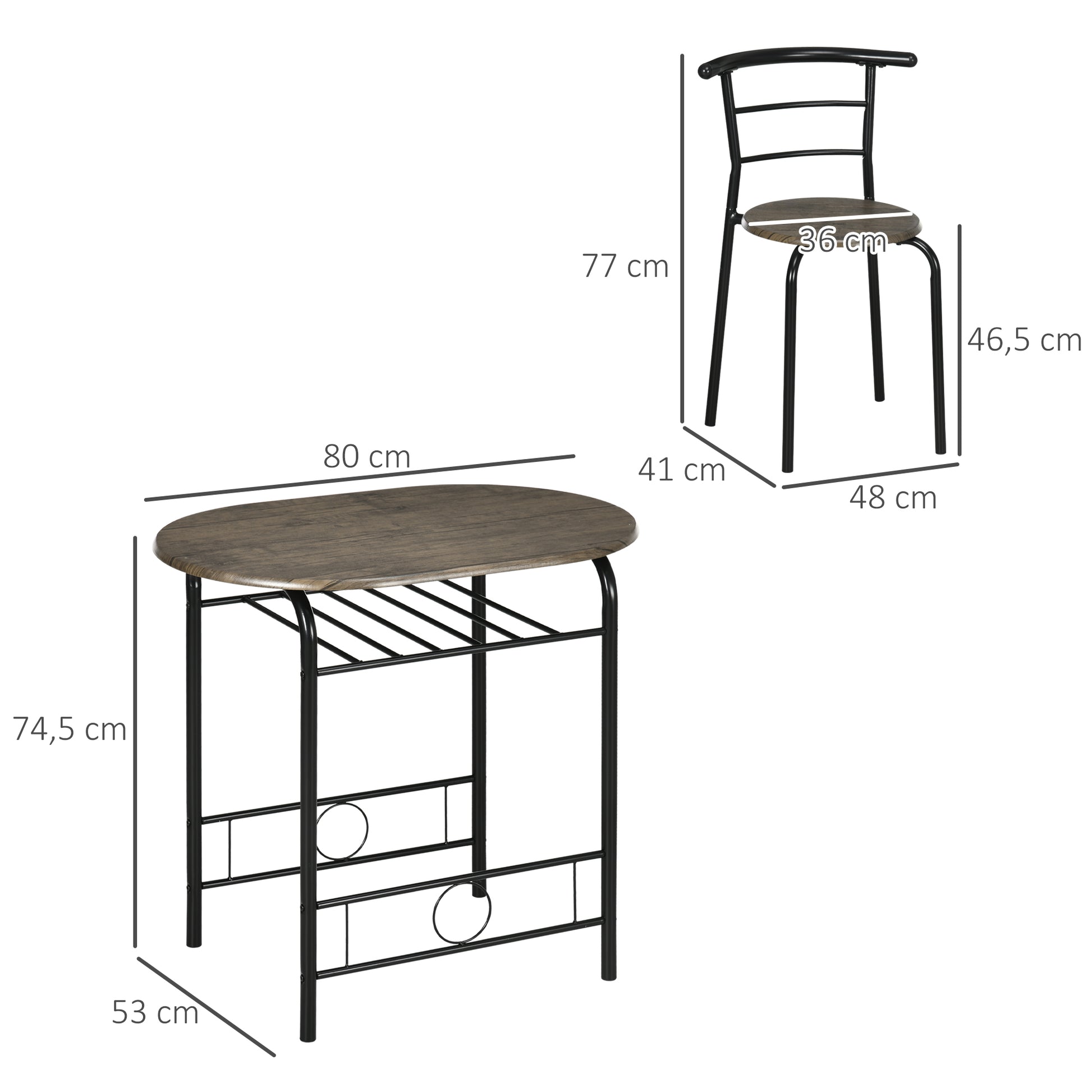 Dining Set, Dining Table with 2 Chairs, Dining Group for 2 Persons, Oval Kitchen Table with Storage Shelf, Kitchen Table Set, Table Group for Kitchen, Metal, Black